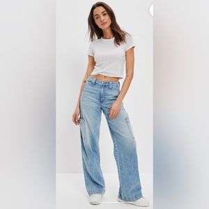 American Eagle Dreamy Drape Super High Rise Baggy Wide Leg Cargo Jeans